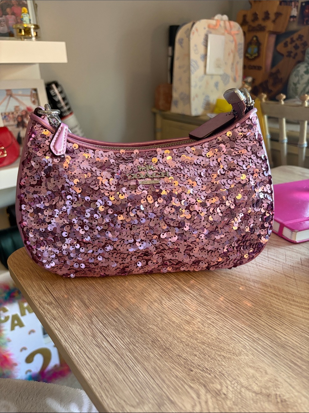 Coach sequin Teri purple bag full size